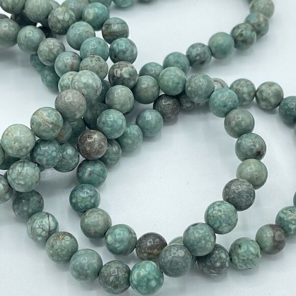 Coral jasper beaded bracelet 7” stretch crystal healing handmade anxiety fears p - Picture 4 of 8